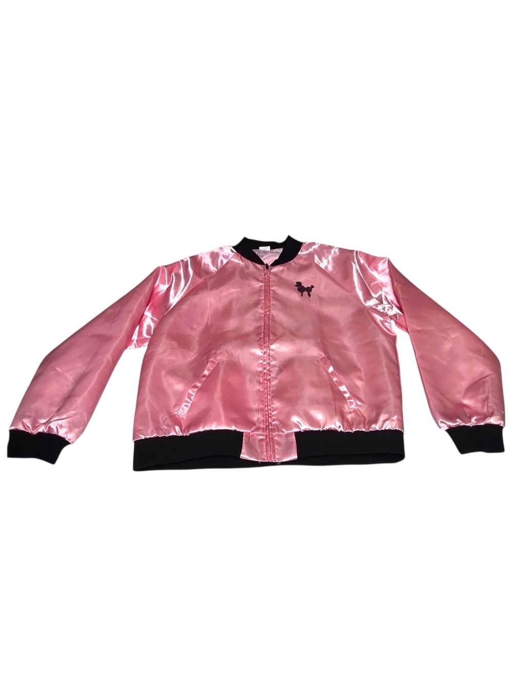 Spirit Halloween Poodle Bomber Jacket Pink Satin Sequin Retro 50s XL